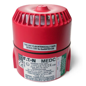 DB51 jiskrově bezpečná siréna EATON MEDC, Exia, 12 Vdc, 103dB, červená, do zóny 0, 1, 2, certifikační štítek, DB5B012NR, PX805001